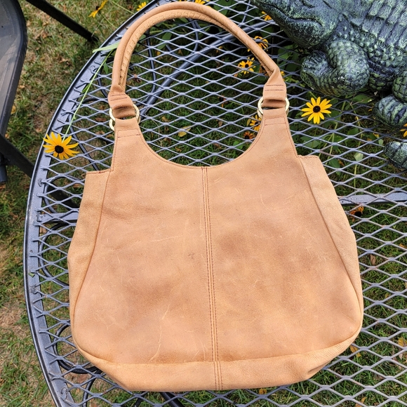 Boho Tan Leather Hobo Shoulder Tote Purse - Picture 2 of 10